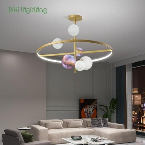 Beautiful Planet LED Chandelier Living Room Restaurant Hotel Room Hanging Light Fixtures Black Gold Colorful Home Decoration