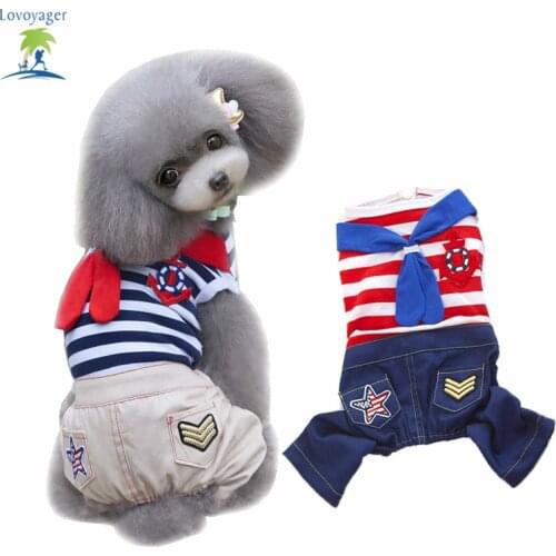 Lovoyager Pet Dog Clothes Dog Jumpsuits Pet Dog Sailor Suit Shirt Blue Stripe Tshirt For Pet Dog