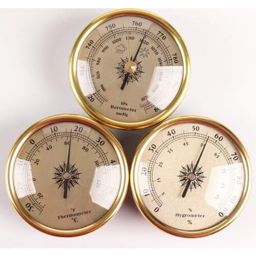 New 1set 3 in 1 Quality Dial Traditional Weather Station Metal Barometer Hygrometer Temperature 72mm Golden and Silver
