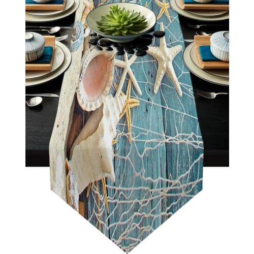 Sea Star Conch Beach Table Runner Home Kitchen Decorative Table Runner for Wedding Party Cake Floral Tablecloth