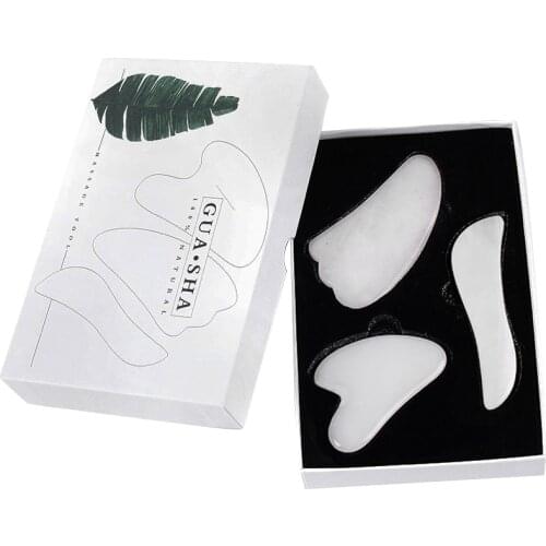 White Jade Roller Gua Sha Board Set Facial Eye Body Massager Natural Stone Gouache Scraper for Face Lifting Beauty Massage Tool