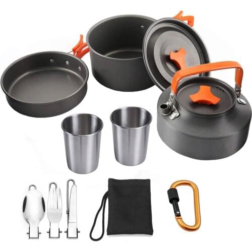 Outdoor Camping Cookware Set Water Kettle Pan Pot Camping Hiking Cookware Travelling Picnic Cooking Set for Trekking Hiking Picn