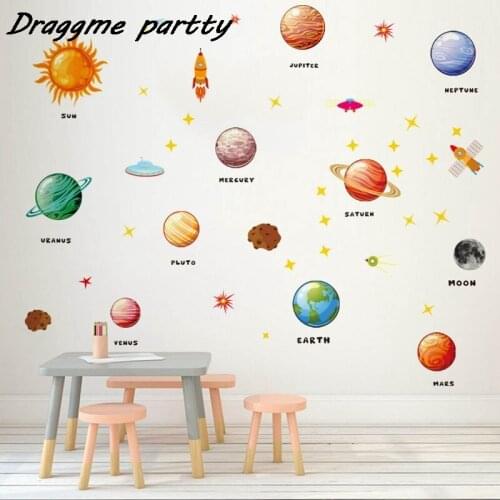 Universe Nine Planets Wall Stickers Pvc Solar System Stars Moon Wall Decals Childrens Room Stickers Bedroom Home Decoration