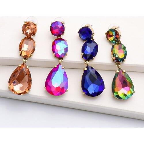 New Colorful Long Waterdrop Crystal Drop Dangle Earrings High-quality Drop Earring Fashion Jewelry Accessories For Women