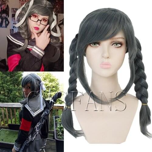 Cap+Danganronpa Dangan-ronpa Peko Pekoyama Double Braided Dark Grey Synthetic Cosplay Wig for Halloween Costume Party