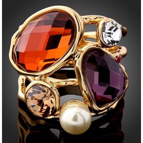 First-grade Natural Stone Imitation Pearl Fashion Big Statement Ring Vintage Women Jewelry R00036