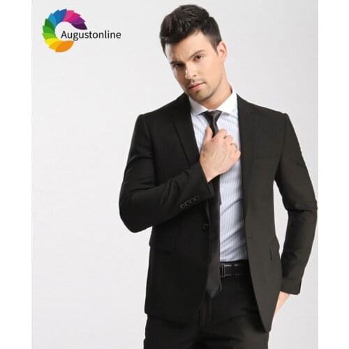 Latest Busniess Black Men Suits for Wedding Groom Tuxedos Slim Fit Groomsmen Suit 2 Piece Best Man Blazer Jacket Pants Prom Wear