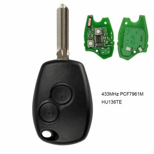 KEYECU Replacement Remote Car Key 2 buttons 433MHz PCF7961M HITAG AES Chip for Renault Uncut HU136TE Blade