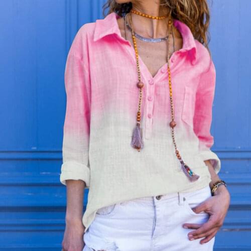 40#Womens Shirts Cat Print Patchwork Casual Blouses Button Loose Turn-down Collar Long Sleeve Elegant Shirt Tops blusas