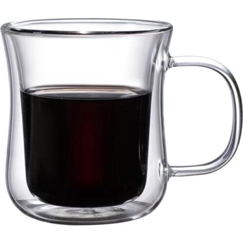 Double Wall Heat-resistant Coffee Mugs Glass Insulated Milk Tea Cups Glass Mugs With Handle Drink