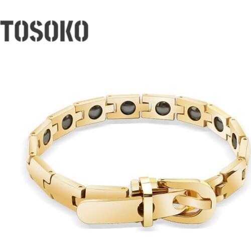 TOSOKO Stainless Steel Jewelry Ins thick chain lovers' Bracelet Watch clasp decoration female exaggerated hip hop Bracelet E180