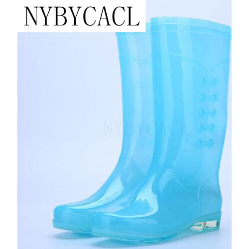 High-Top Women Rain boots Non-Slip Waterproof Rain Shoes PVC Print Tall Female Casual Water bottes Fashion Woman Rain galoshes