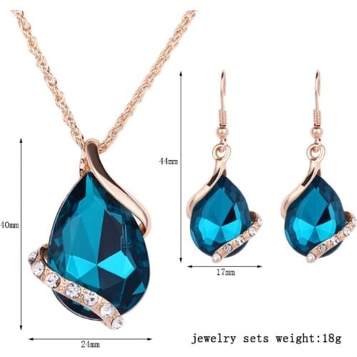 Waterdrop Design Rhinestone Pendant Necklace Hook Earrings Chic Lady Jewelry Set