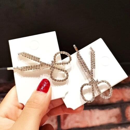 New Fashion Scissors full drill luxury rhinestone side clip duckbill clip hairpin Barrettes Women girl Hair Accessories Headwear