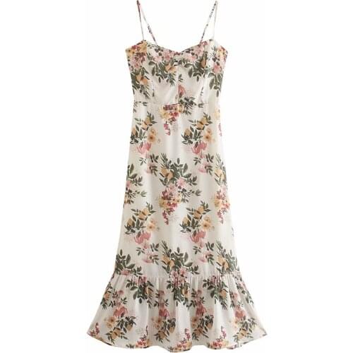 YENKYE Vintage Prairie Chic Floral Print Sexy Sling Dress Women Sleeveless A-line Holiday Summer Long Dress Female Vestido