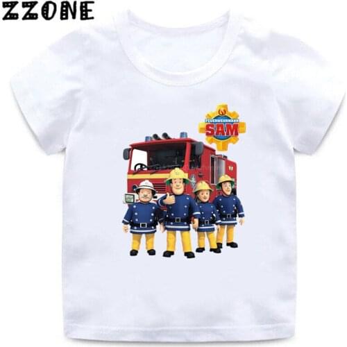 2020 Summer Baby Boys T shirt Fireman Sam Cartoon Print Kids T-Shirts Funny Firefighter Children Girls Tops Clothes,HKP2450