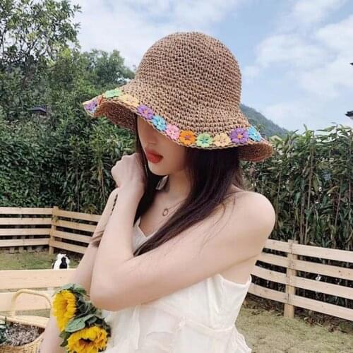 2021 New Summer Sun Hats Beach bucket hat Straw Cap for Women Sombreros De Sol Beach Accessories Panama fishing chapeau paille