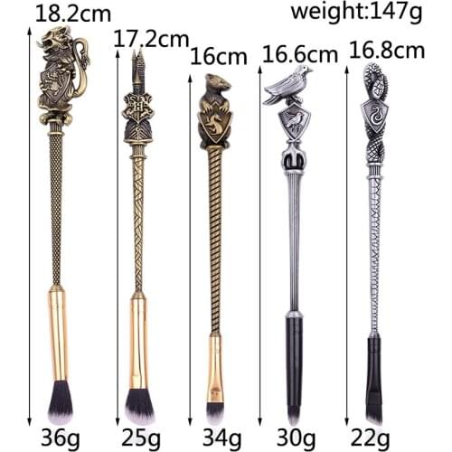 5 pcs/ Set Cute Harries Potter Metal Figures Magic Wand Makeup Brush Beauty Professional Tools Cosmetics Action Toys For Girls