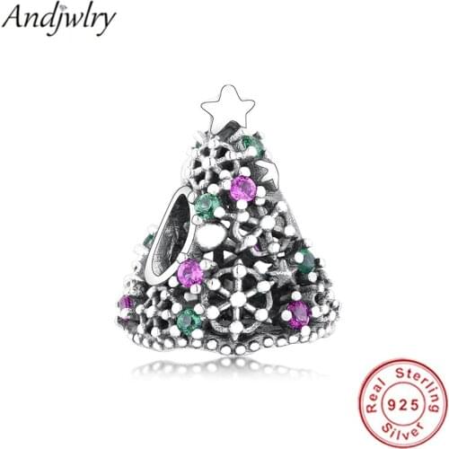 925 Sterling Silver Glitter Christmas Tree Charm Fit Pandora Charm Bracelet Silver 925 Original Christmas Gift Silver Berloque