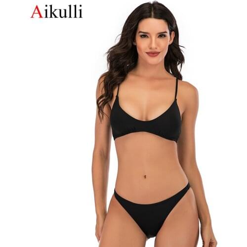 Aikulli 2020 Bikini Sexy Swimwear Women Black Bikinis Push Up Solid Bathing Suits Women Swimsuit Beachwear Swiming Suit Bikinis