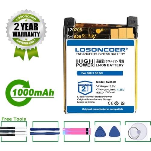 LOSONCOER Battery 622530 1000mAh Battery For 360 3 3S 5C Kid Watch Smartphone 360 Childrens Watch Telephone Watch