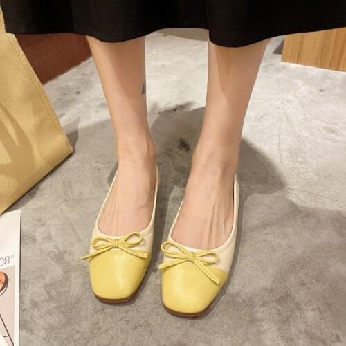 Flat ballet single shoe for women gentle spring go with bow comfortable soft soled work shoes