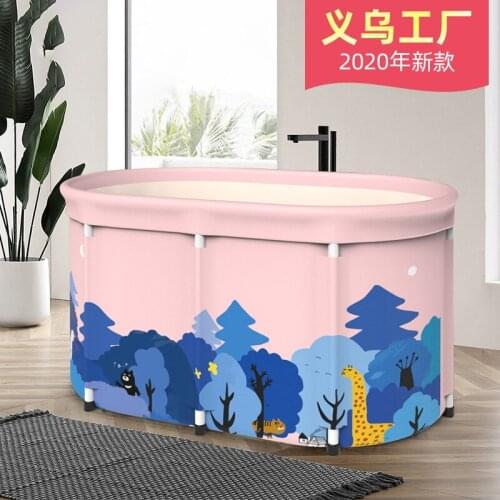 New Adult Bath Barrel Home Peach Thick Leather Velvet Bathtub Thickened with Stand Bath Barrel Foldable Hot Tub Portable Sauna