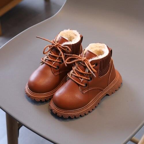 Fashion Girls Martin Boots 2020 Autumn Winter New Leather Childrens Cotton Shoes Plus Velvet Warm Kids Boots Boys Sport Shoe