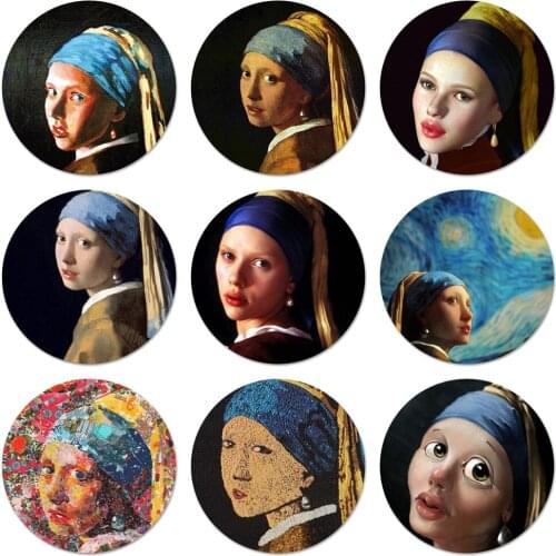 Girl With A Pearl Earring Vermeer Icons Pins Badge Decoration Brooches Metal Badges For Clothes Backpack Decoration 58mm