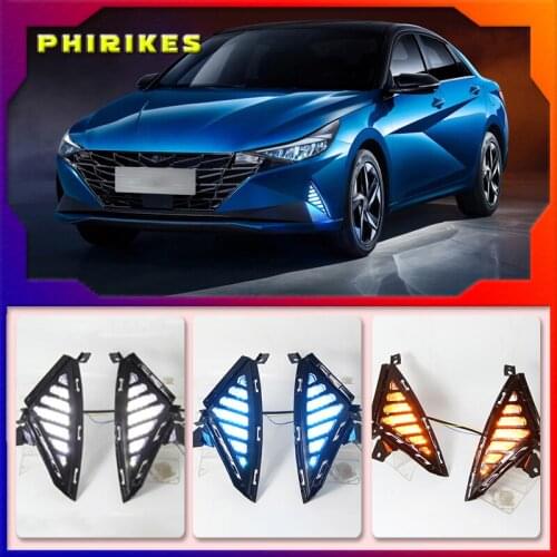 For Hyundai Elantra 2020 2021 LED DRL Daytime Running Lights with Yellow Turn Singal Car Fog Lamp Cover Case
