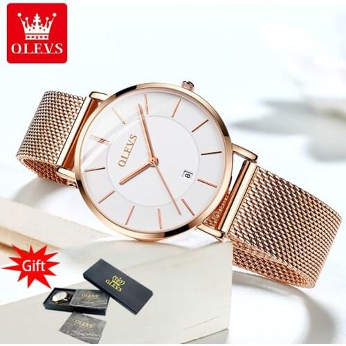 OLEVS Noble Ladies Watch Elegant Brand Ultra-thin Luxury Gold Quartz Watch Ladies Steel Clock Date Watch Reloj de mujer 2021
