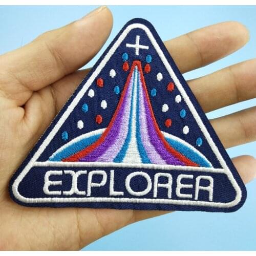 Explorer (Size:10x8cm) Outer Space Flight Explore Emblem DIY Sticker Iron on Embroidery Chothes Patches Accessory