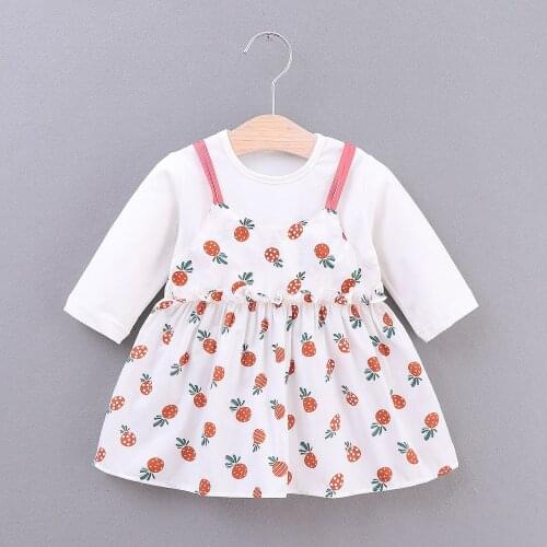 FOCUSNORM Autumn 0-4Y Kids Girls Princess Dress Pineapple Print Ruffles Long Sleeve Knee Length A-Line Dress