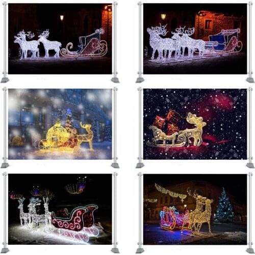 Reindeer carriage Backdrop Santa Christmas gift Photography background Street Light Glitter Stars Fantasy Scence Shop Backdrops