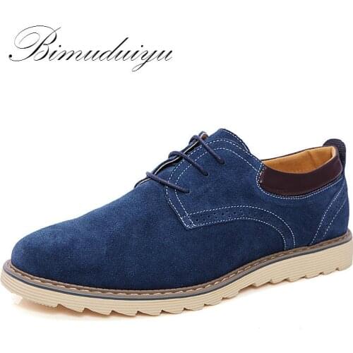 BIMUDUIYU Brand Classic Spring Autumn Top Suede Leather Mens Flat Shoes Casual Leisure Drive Oxford Large Plus Size Sale