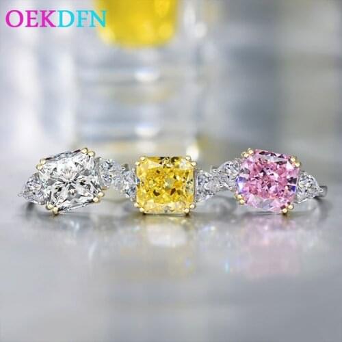 OEKDFN 10*10mm Square AAAAA+ Zircon 925 Sterling Silver Ring For Women Citrine Pink Gemstone Engagement Wedding Jewelry Rings
