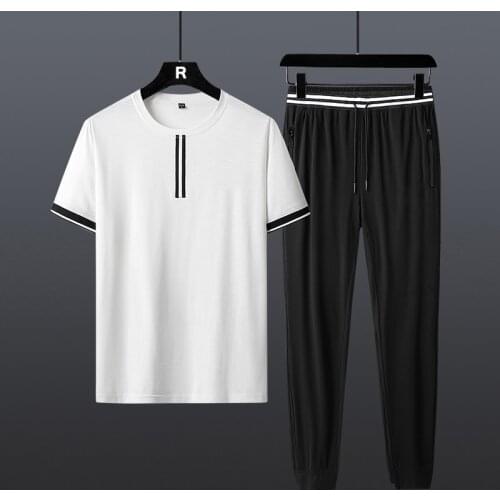 Summer Fitness Quick Dry Climbing Breathable Suit Gym Sets Men New Bamboo Cotton Splicing Short Sleeve T-Shirt Mens Pants Suit