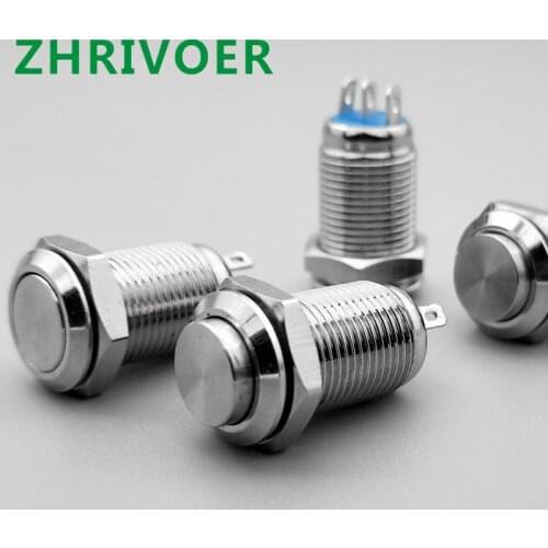1PCs 10mm Mini Metal Button Switch Power Push Button Flat/High Head Type 2A/36VDC Self-Locking/Reset 3pin Soldering IP65
