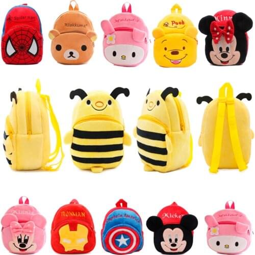 Cute Mini Cartoon Plush Toys Mickey Mouse Minnie Winnie The Pooh The Avengers Figures Backpack Kids Kindergarten School Bag