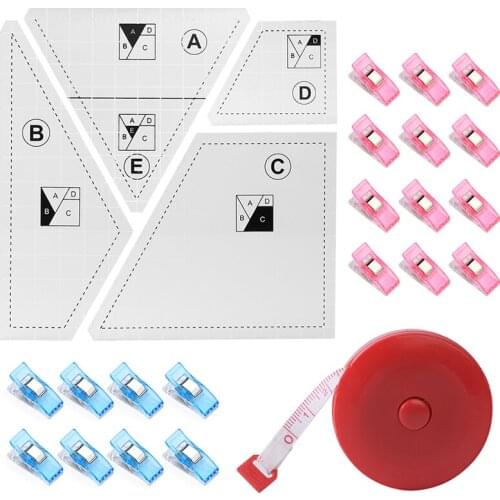 Dailylike 5pcs Multifunctional Drawing Ruler Sewing Measuring Patchwork Ruler + 20PCS Sewing Clip Office Supplies