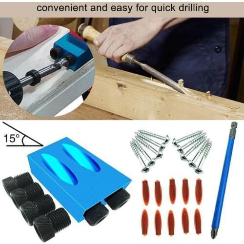 Woodworking Oblique Hole Locator Drill Bits Pocket Hole Jig Kit 15 Degree Angle Drill Guide Set Hole Puncher DIY Carpentry Tools