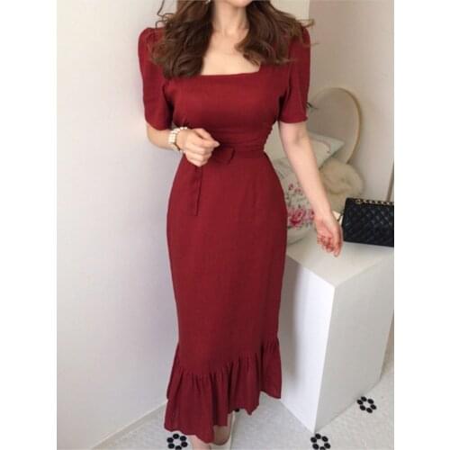 New 2020 Women Spring Summer Cotton Linen Elegant Lace Up Dresses