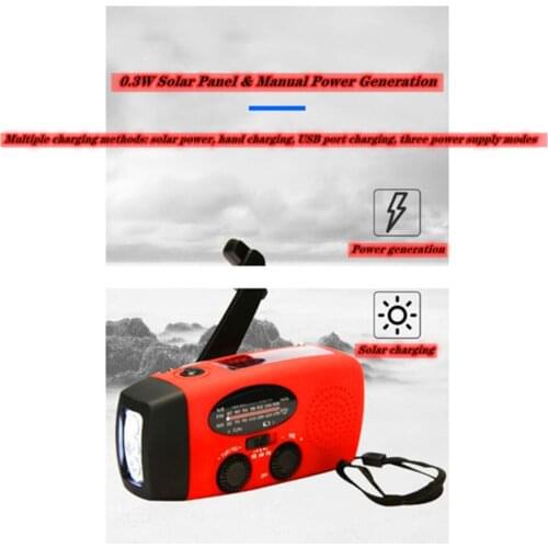 New outdoor solar hand-cranked radio with flashlight charging radio with waterproof function supports AM, FM, WB signals