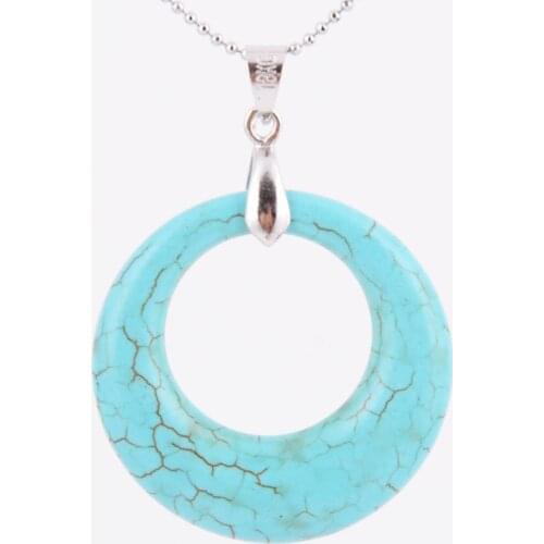 Natural Stone Green Howlite Double Circle Shape Pendant Necklace Fit Women Men Charm Healing Jewelry D554b