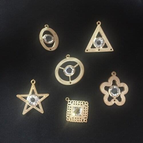 200Pcs 30MM " KC Gold Color " Alloy + Glass Crystal Rhinestone Inner Jewellery Pendants Jewelry Charms