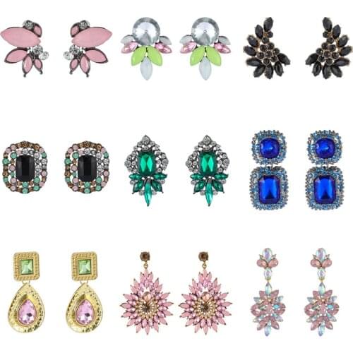 Tocona Colorful Shiny Rhinestone Drop Earrings for Women Pretty Flowers Water Drop Dangle Earrings Party Jewelry Pendientes