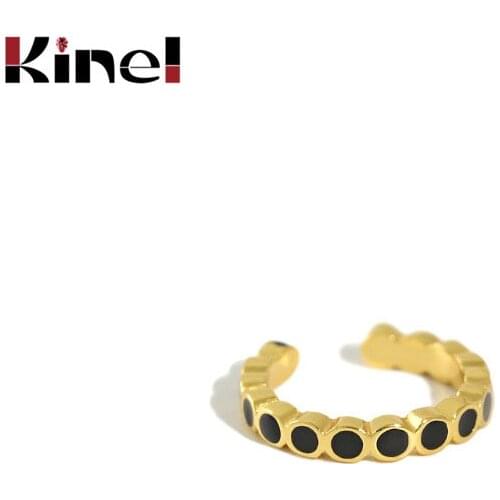 Kinel New 18K Gold Black Enamel Earrings without Piercing Round Ear Cuff Minimalist Cartilage Earrings for Women Fine Jewelry