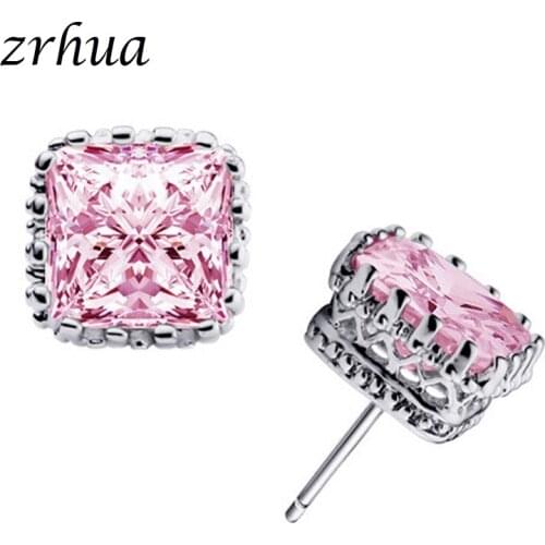 ZRHUA Silver Color Stud Earrings With CZ Stone Fashion Women Brinco For Wedding/Engagement Cubic Zircon Jewelry Accessories