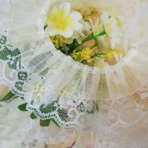 1M Tulle White Beige Lace Fabric Trim 4.5cm Flower Laces Ribbon Dolls Dress Sewing Accessories dentelle encaje koronka L-22
