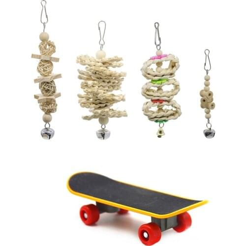 1x Pet Bird Toys Parrot Toys Funny Intelligence Mini Skateboard Toy & 7 Packs Bird Parrot Swing Chewing Toys